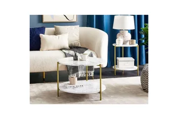 Soffbord Beliani Reva White||GOLD - Huonekalut - Pöytä & ruokailuryhmä - Marmoripöydät