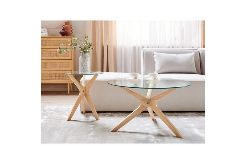 Soffbord Beliani Valley set om 2 Transparent||Light wood - Huonekalut - Pöytä & ruokailuryhmä - Apupöytä & sivupöytä - Sarjapöytä