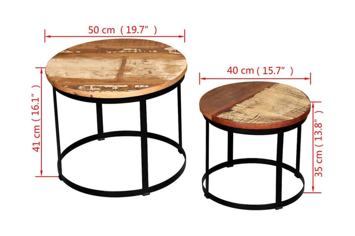 2-osainen sohvapöytäsarja Pyöreä Uusiokäytetty puu 40cm/50cm - Musta - Sohvapöytä