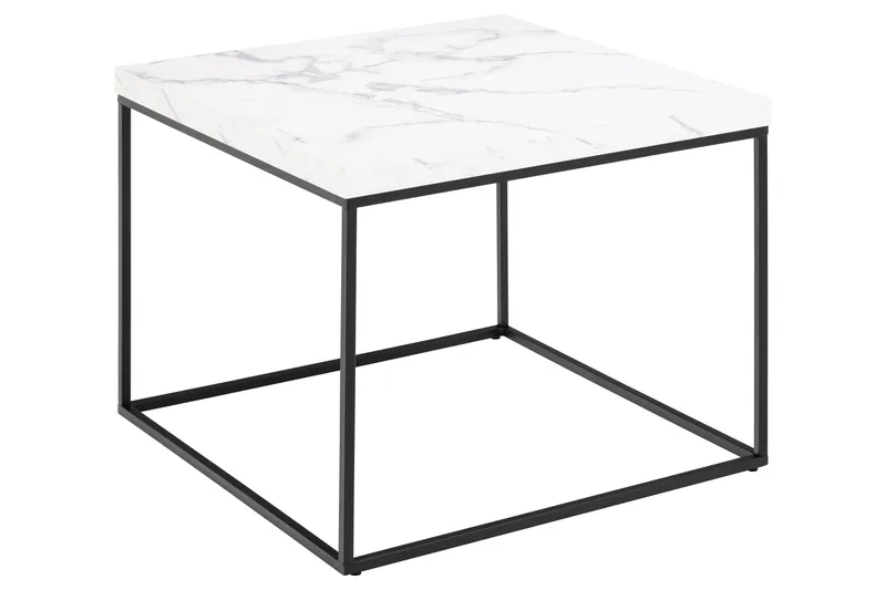 Adisan 60x60 cm neliönmuotoinen sohvapöytä marmoria metallijalustalla, Valkoinen