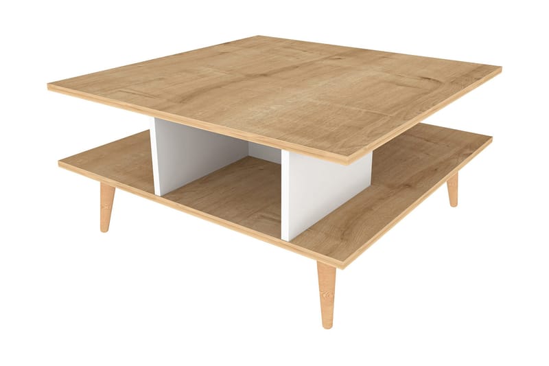 Andifli 89 cm neliömäinen sohvapöytä hyllyillä tammea - Beige - Huonekalut - Pöytä & ruokailuryhmä - Sohvapöytä