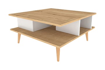 Andifli 89 cm neliömäinen sohvapöytä hyllyillä tammea - Beige - Huonekalut - Pöytä & ruokailuryhmä - Sohvapöytä
