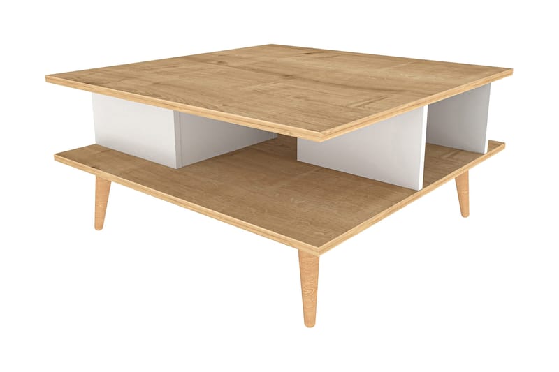 Andifli 89 cm neliömäinen sohvapöytä hyllyillä tammea, Beige
