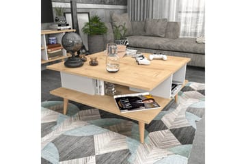 Andifli 89 cm neliömäinen sohvapöytä hyllyillä tammea - Beige - Huonekalut - Pöytä & ruokailuryhmä - Sohvapöytä