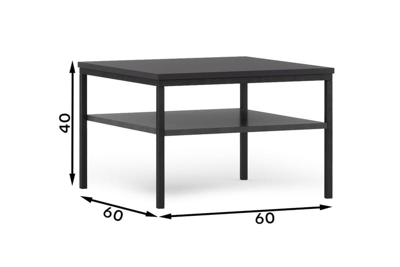 Anjal 60 cm neliönmuotoinen sohvapöytä hyllyllä maalattua puuta - Musta - Huonekalut - Pöytä & ruokailuryhmä - Sohvapöytä