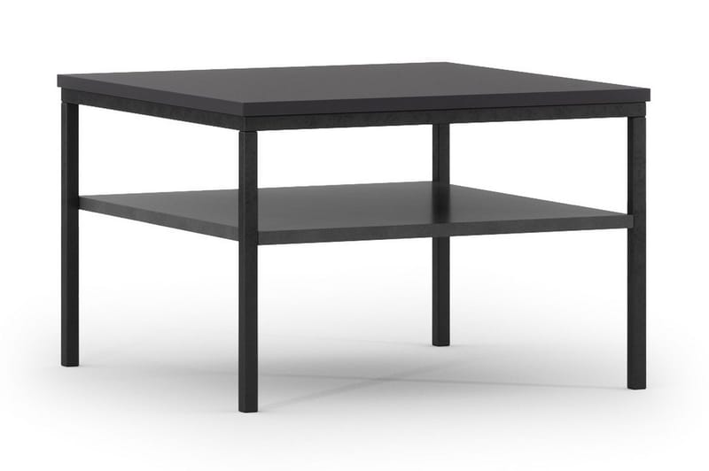 Anjal 60 cm neliönmuotoinen sohvapöytä hyllyllä maalattua puuta, Musta