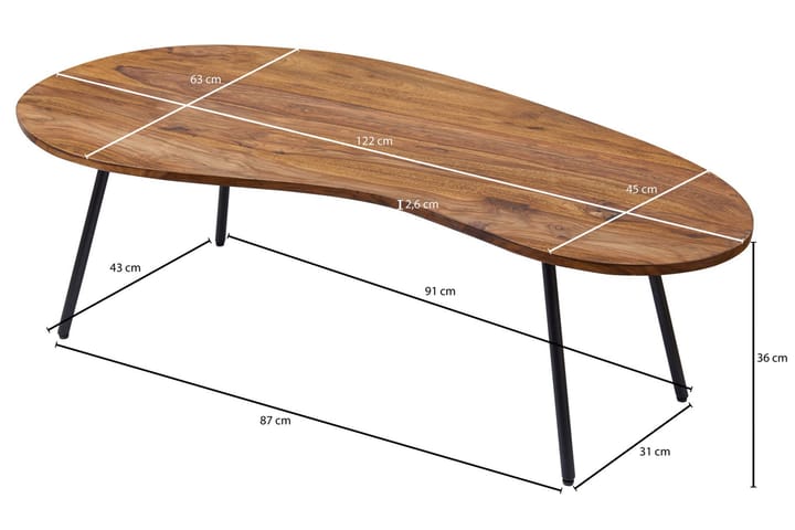 Sohvapöytä Arby 122 cm Munuaisenmuotoinen - Massiivi Puu/Musta - Sohvapöytä