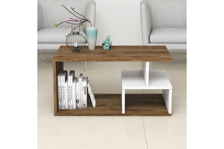 Sohvapöytä Arteide 90 cm Säilytyksellä Hyllyt - Tummanruskea/Luonnonväri/Valk - Sohvapöytä