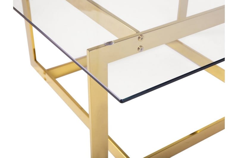 Crystal 80 cm neliönmuotoinen sohvapöytä geometrisellä jalustalla lasia - Kirkas - Huonekalut - Pöytä & ruokailuryhmä - Sohvapöytä