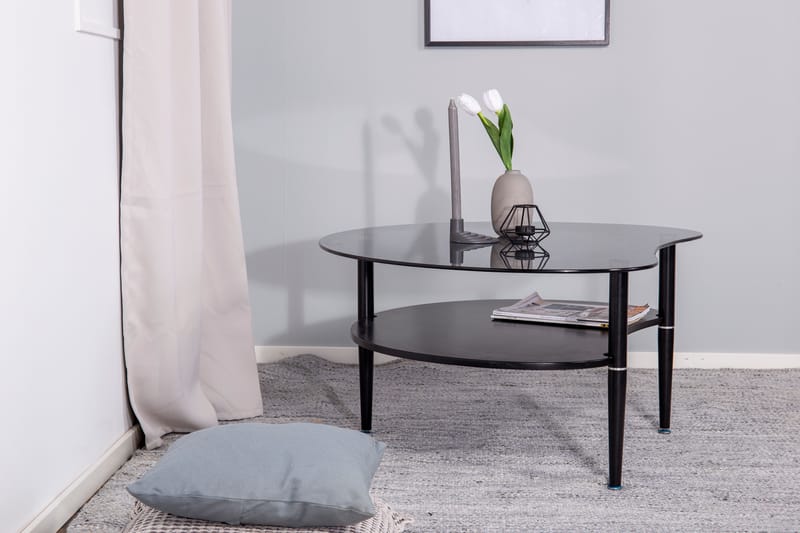 Egg soikea sohvapöytä hyllyllä 101x80 cm lasia metallijaloilla - Savunharmaa - Huonekalut - Pöytä & ruokailuryhmä - Sohvapöytä