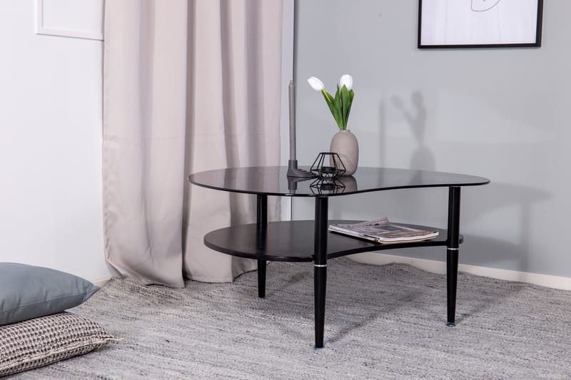 Egg soikea sohvapöytä hyllyllä 101x80 cm lasia metallijaloilla - Savunharmaa - Huonekalut - Pöytä & ruokailuryhmä - Sohvapöytä
