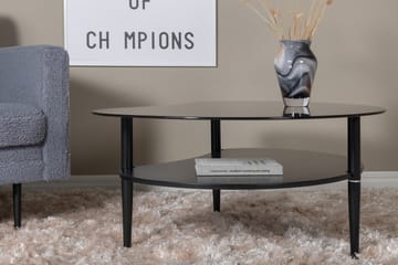 Egg soikea sohvapöytä hyllyllä 101x80 cm lasia metallijaloilla - Savunharmaa - Huonekalut - Pöytä & ruokailuryhmä - Sohvapöytä