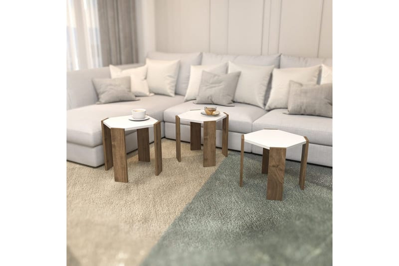 Sohvapöytä Elvaran valkoinen / pähkinäpuu - Ruskea/Valkoinen - Huonekalut - Pöytä & ruokailuryhmä - Apupöytä & sivupöytä - Sarjapöytä