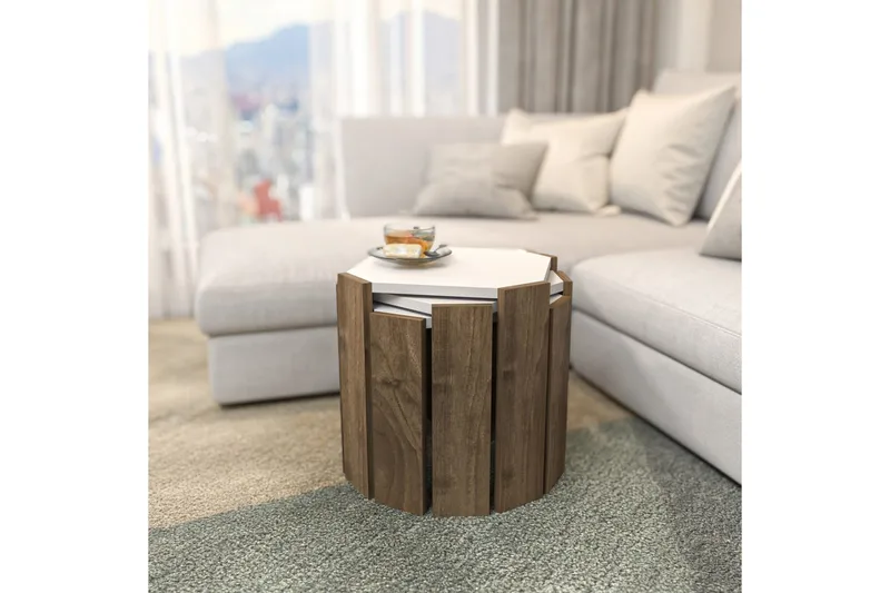 Sohvapöytä Elvaran valkoinen / pähkinäpuu - Ruskea/Valkoinen - Huonekalut - Pöytä & ruokailuryhmä - Apupöytä & sivupöytä - Sarjapöytä