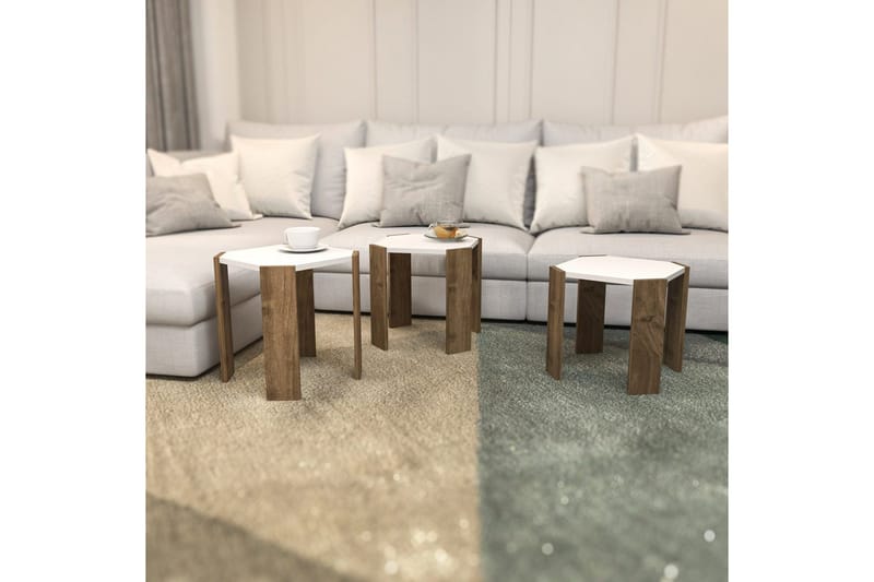 Sohvapöytä Elvaran valkoinen / pähkinäpuu - Ruskea/Valkoinen - Huonekalut - Pöytä & ruokailuryhmä - Apupöytä & sivupöytä - Sarjapöytä