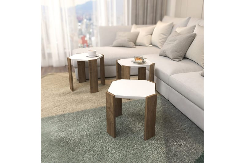 Sohvapöytä Elvaran valkoinen / pähkinäpuu - Ruskea/Valkoinen - Huonekalut - Pöytä & ruokailuryhmä - Apupöytä & sivupöytä - Sarjapöytä