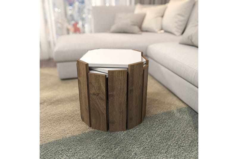 Sohvapöytä Elvaran valkoinen / pähkinäpuu - Ruskea/Valkoinen - Huonekalut - Pöytä & ruokailuryhmä - Apupöytä & sivupöytä - Sarjapöytä