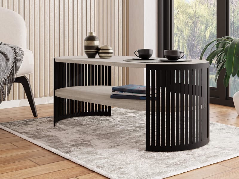 Friend sohvapöytä 100 cm, soikea - Musta|beige - Huonekalut - Pöytä & ruokailuryhmä - Sohvapöytä - Sohvapöytä säilytystilalla