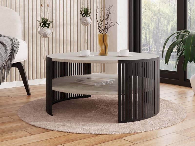 Friend sohvapöytä 75 cm, pyöreä - Musta|beige - Huonekalut - Pöytä & ruokailuryhmä - Sohvapöytä - Sohvapöytä säilytystilalla