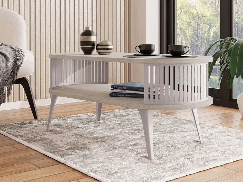 Galia sohvapöytä 100 cm, soikea - Beige|ruskea - Huonekalut - Pöytä & ruokailuryhmä - Sohvapöytä - Sohvapöytä säilytystilalla