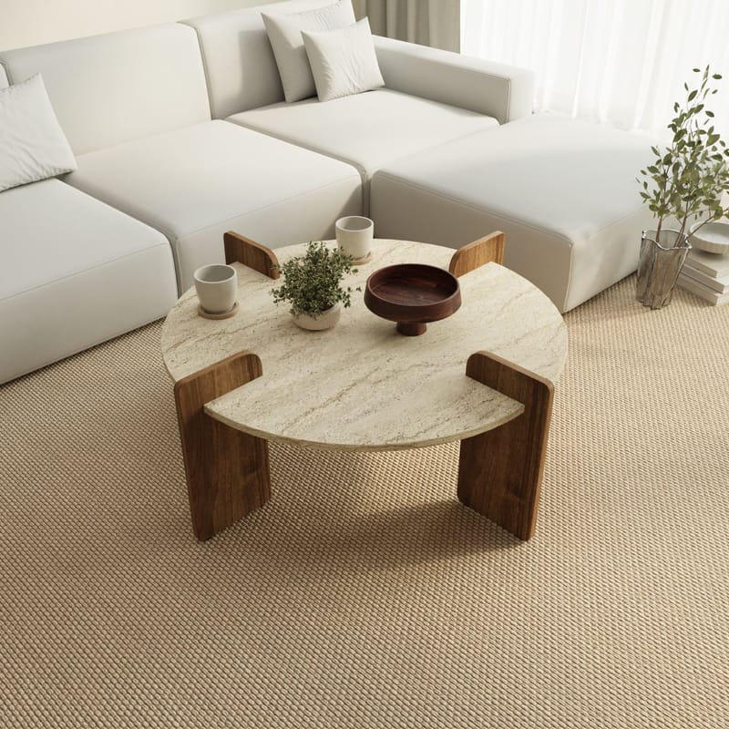 Sohvapöytä Hanah Home Avoure (90 x 35 x 90 cm) Travertine Walnut - Travertiini ja pähkinä - Huonekalut - Pöytä & ruokailuryhmä - Sohvapöytä