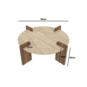 Sohvapöytä Hanah Home Avoure (90 x 35 x 90 cm) Travertine Walnut - Travertiini ja pähkinä - Huonekalut - Pöytä & ruokailuryhmä - Sohvapöytä