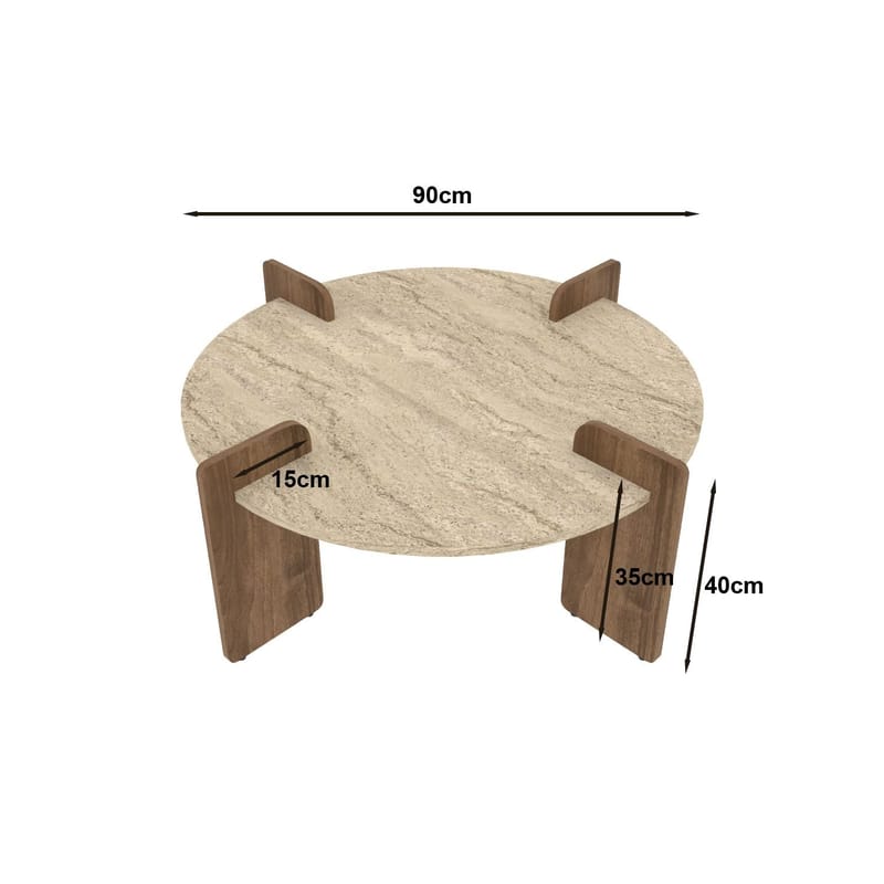 Sohvapöytä Hanah Home Avoure (90 x 35 x 90 cm) Travertine Walnut - Travertiini ja pähkinä - Huonekalut - Pöytä & ruokailuryhmä - Sohvapöytä