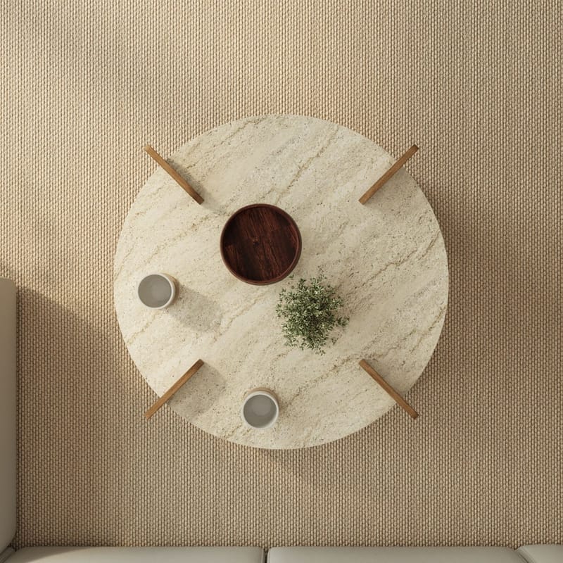 Sohvapöytä Hanah Home Avoure (90 x 35 x 90 cm) Travertine Walnut - Travertiini ja pähkinä - Huonekalut - Pöytä & ruokailuryhmä - Sohvapöyt ä