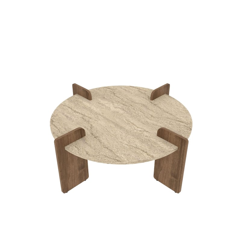 Sohvapöytä Hanah Home Avoure (90 x 35 x 90 cm) Travertine Walnut, Travertiini ja pähkinä