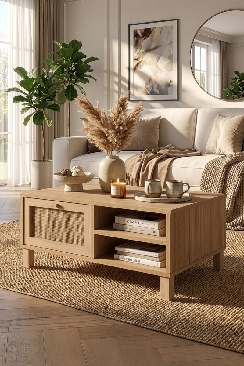 Sohvapöytä Hanah Home Dune (90 x 38,6 x 60 cm) Tammi - Tammi - Huonekalut - Pöytä & ruokailuryhmä - Sohvapöytä