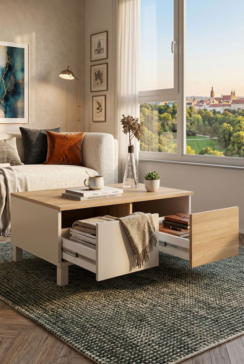 Sohvapöytä Hanah Home Mood (90 x 40 x 60 cm) Hiekkatammi - Hiekka ja tammi - Huonekalut - Pöytä & ruokailuryhmä - Sohvapöytä