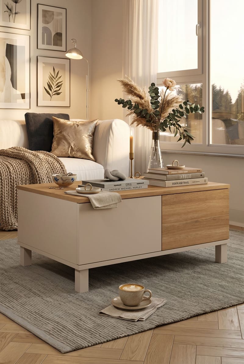 Sohvapöytä Hanah Home Mood (90 x 40 x 60 cm) Hiekkatammi - Hiekka ja tammi - Huonekalut - Pöytä & ruokailuryhmä - Sohvapöytä