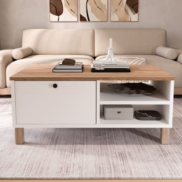 Sohvapöytä Hanah Home Nord (90 x 38,6 x 60 cm) Valkotammi - Valkoinen ja tammi - Huonekalut - Pöytä & ruokailuryhmä - Sohvapöytä