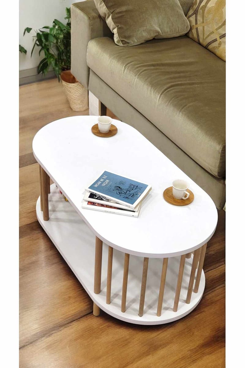 Sohvapöytä Hanah Home Peka Round (90 x 43 x 45 cm) Valkoinen - Valkoinen - Huonekalut - Pöytä & ruokailuryhmä - Sohvapöytä