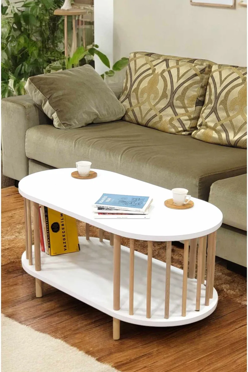 Sohvapöytä Hanah Home Peka Round (90 x 43 x 45 cm) Valkoinen, Valkoinen