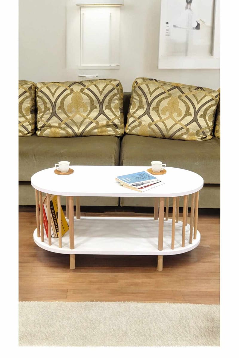 Sohvapöytä Hanah Home Peka Round (90 x 43 x 45 cm) Valkoinen - Valkoinen - Huonekalut - Pöytä & ruokailuryhmä - Sohvapöytä