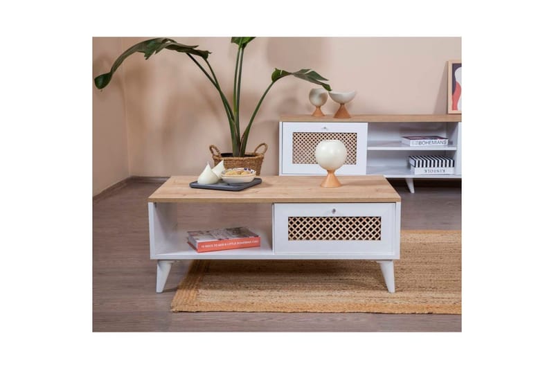 Sohvapöytä Hanhi Valkoinen / Tammi - Valkoinen / Tammi - Huonekalut - Pöytä & ruokailuryhmä - Sohvapöytä