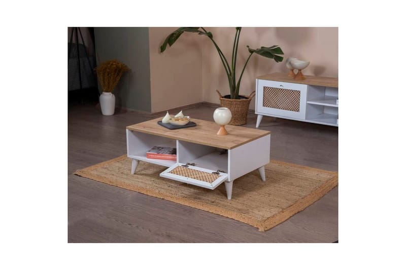 Sohvapöytä Hanhi Valkoinen / Tammi - Valkoinen / Tammi - Huonekalut - Pöytä & ruokailuryhmä - Sohvapöytä