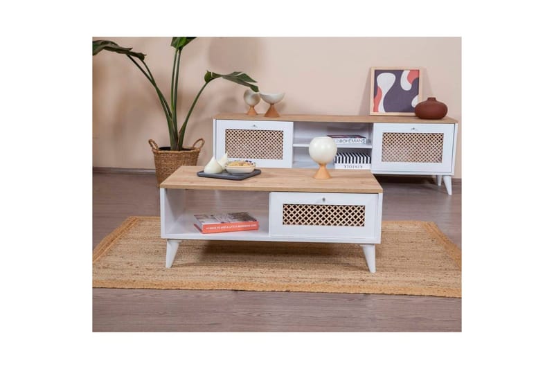 Sohvapöytä Hanhi Valkoinen / Tammi - Valkoinen / Tammi - Huonekalut - Pöytä & ruokailuryhmä - Sohvapöytä