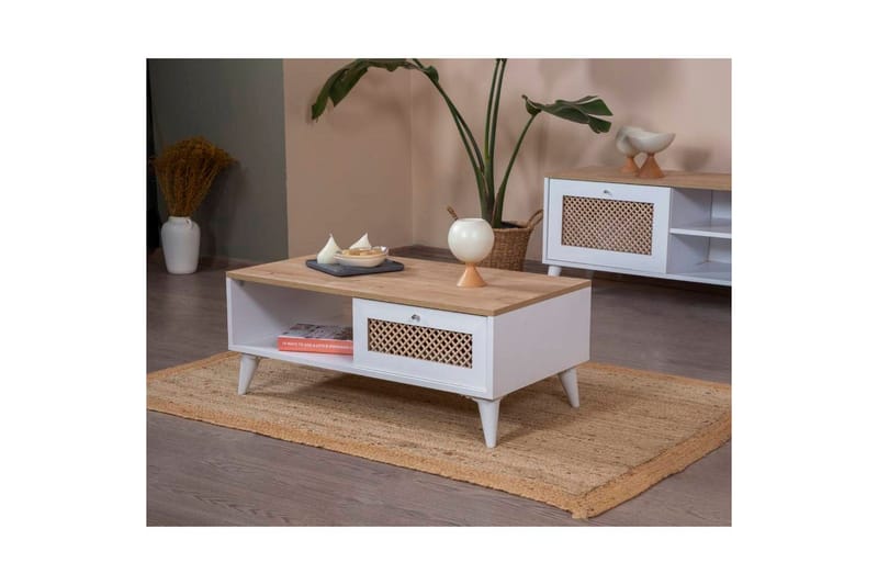 Sohvapöytä Hanhi Valkoinen / Tammi - Valkoinen / Tammi - Huonekalut - Pöytä & ruokailuryhmä - Sohvapöytä