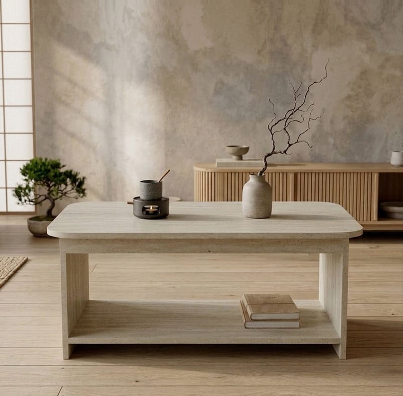 Sohvapöytä Homitis Chibo (100 x 41,8 x 50 cm) Travertiini - Huonekalut - Pöytä & ruokailuryhmä - Sohvapöytä