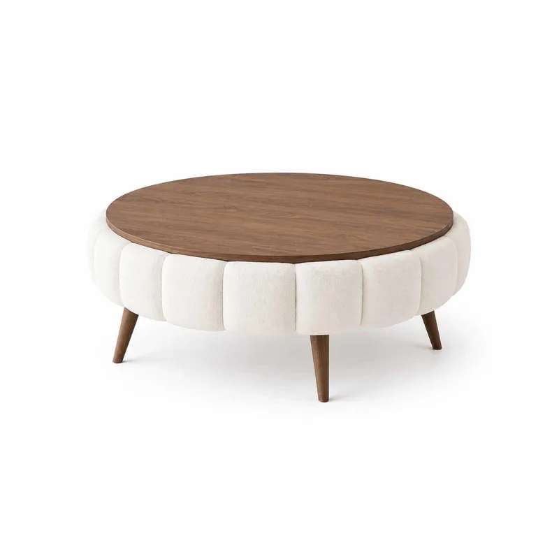 Sohvapöytä Homitis Roundy (Ø100 x K44 cm) valkoinen/pähkinä, undefined