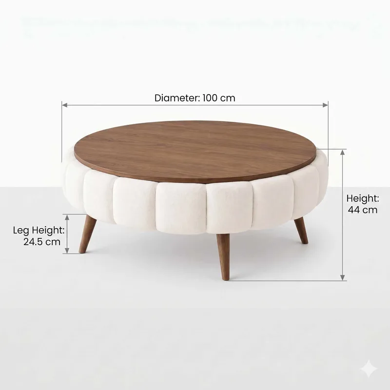Sohvapöytä Homitis Roundy (Ø100 x K44 cm) valkoinen/pähkinä - Huonekalut - Pöytä & ruokailuryhmä - Sohvapöytä