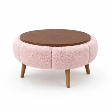 Sohvapöytä Homitis Papatya 60 (Ø60 x K44 cm) Pinkki / pähkinäpuu