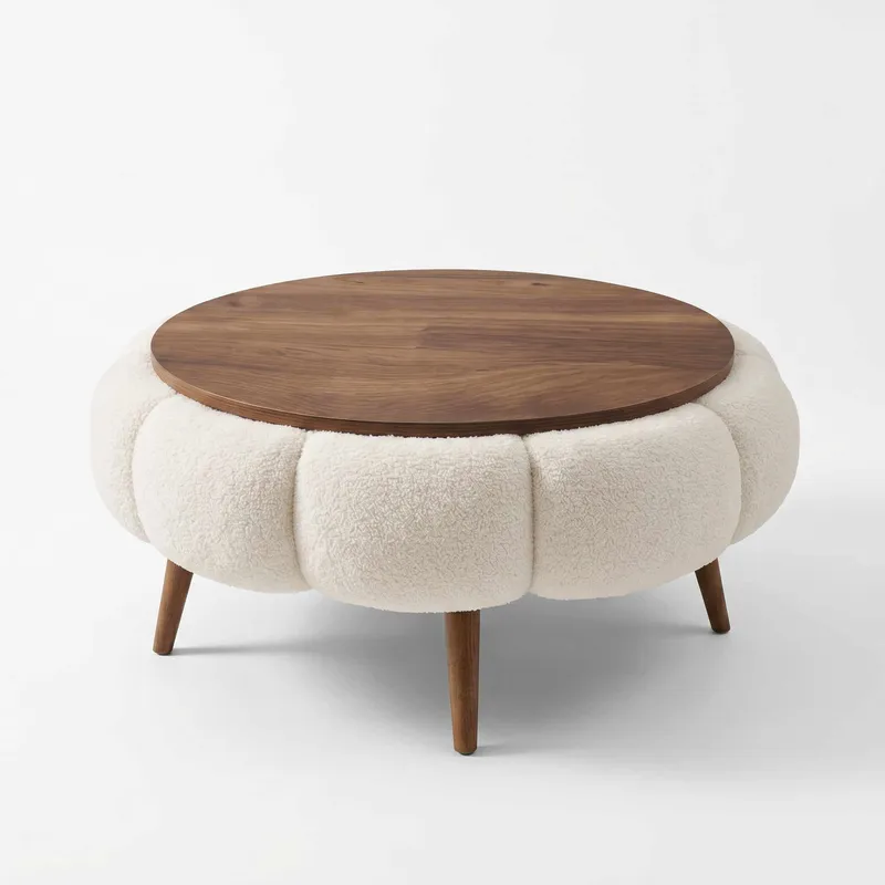 Sohvapöytä Homitis Papatya 60 (Ø60 x K44 cm) Valkoinen / pähkinäpuu, undefined