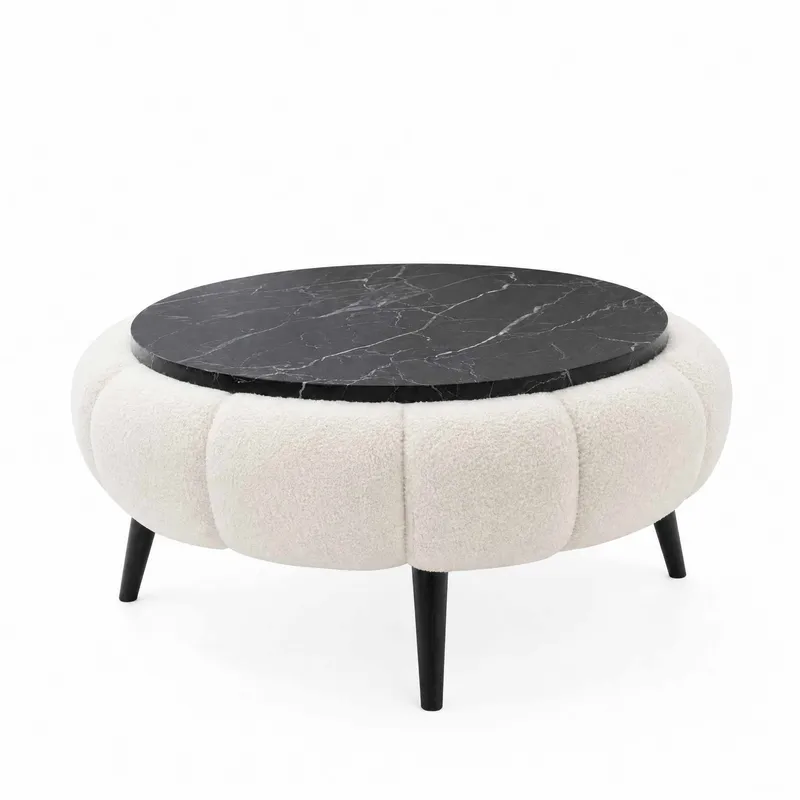 Sohvapöytä Homitis Papatya 60 (Ø60 x K44 cm) Valkoinen / musta marmori, undefined