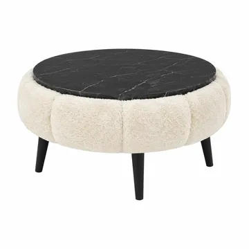 Sohvapöytä Homitis Papatya 60 (Ø60 x K44 cm) Kermanvärinen musta marmori