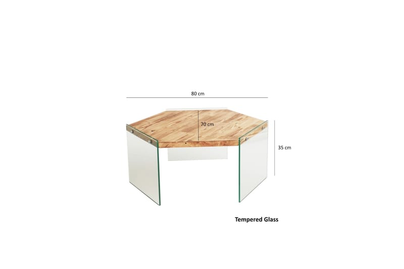 Huven 80 cm Hexagon sohvapöytä lasijaloilla männystä - Luonnonvärinen - Huonekalut - Pöytä & ruokailuryhmä - Sohvapöytä