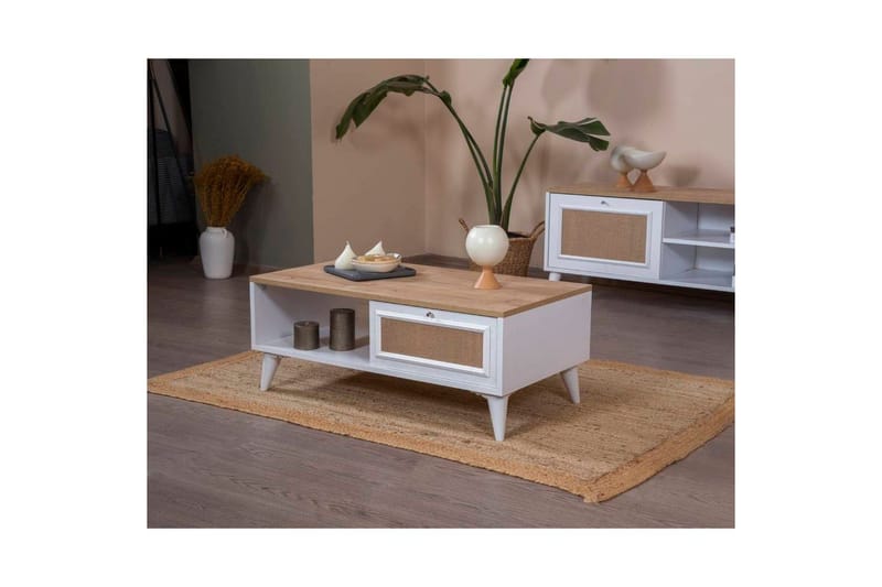 Sohvapöytä Jatinder Valkoinen / Tammi - Valkoinen / Tammi - Huonekalut - Pöytä & ruokailuryhmä - Sohvapöytä