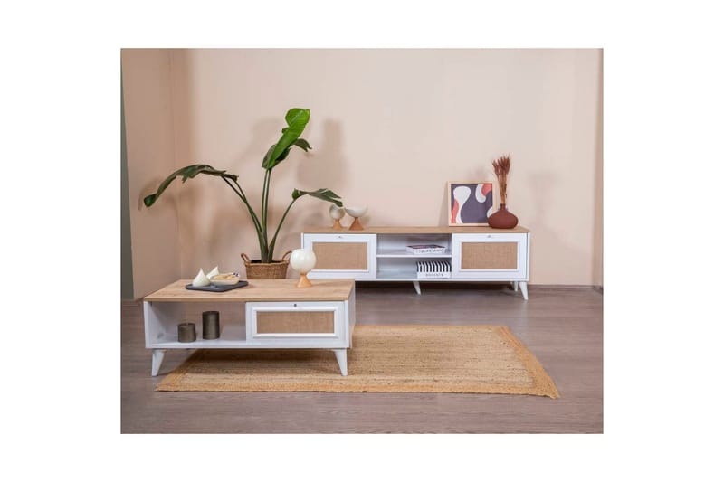 Sohvapöytä Jatinder Valkoinen / Tammi - Valkoinen / Tammi - Huonekalut - Pöytä & ruokailuryhmä - Sohvapöytä